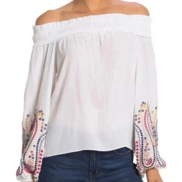Ramy Brook White Carly Embroidered Off the Shoulder Boho Top New W/Tag $345 S - Picture 2 of 4